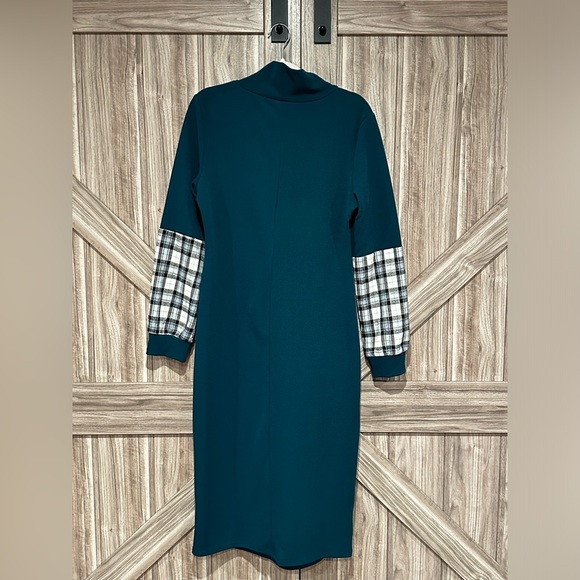 NWOT Plaid Panel Mock Neck Shirt Dress - Picture 10 of 11